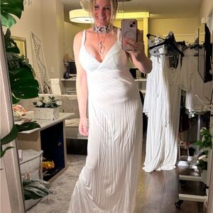 White Sequin Embellished Backless Maxi Gown